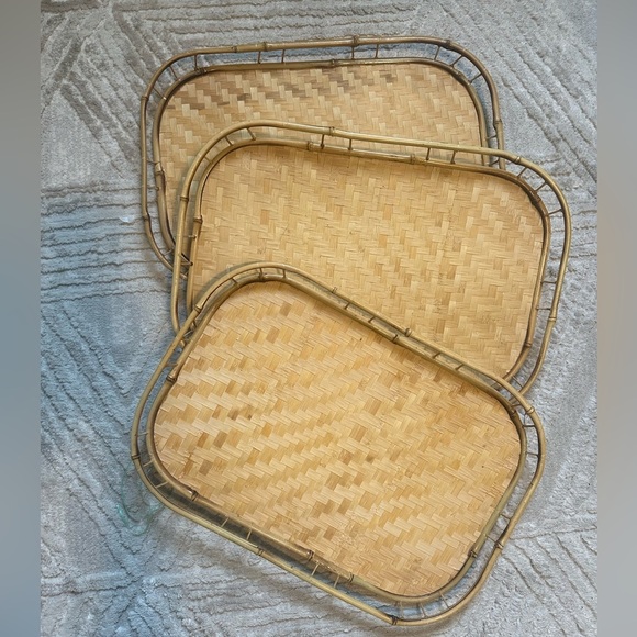 Set of Three Woven Bamboo Trays - Picture 1 of 5